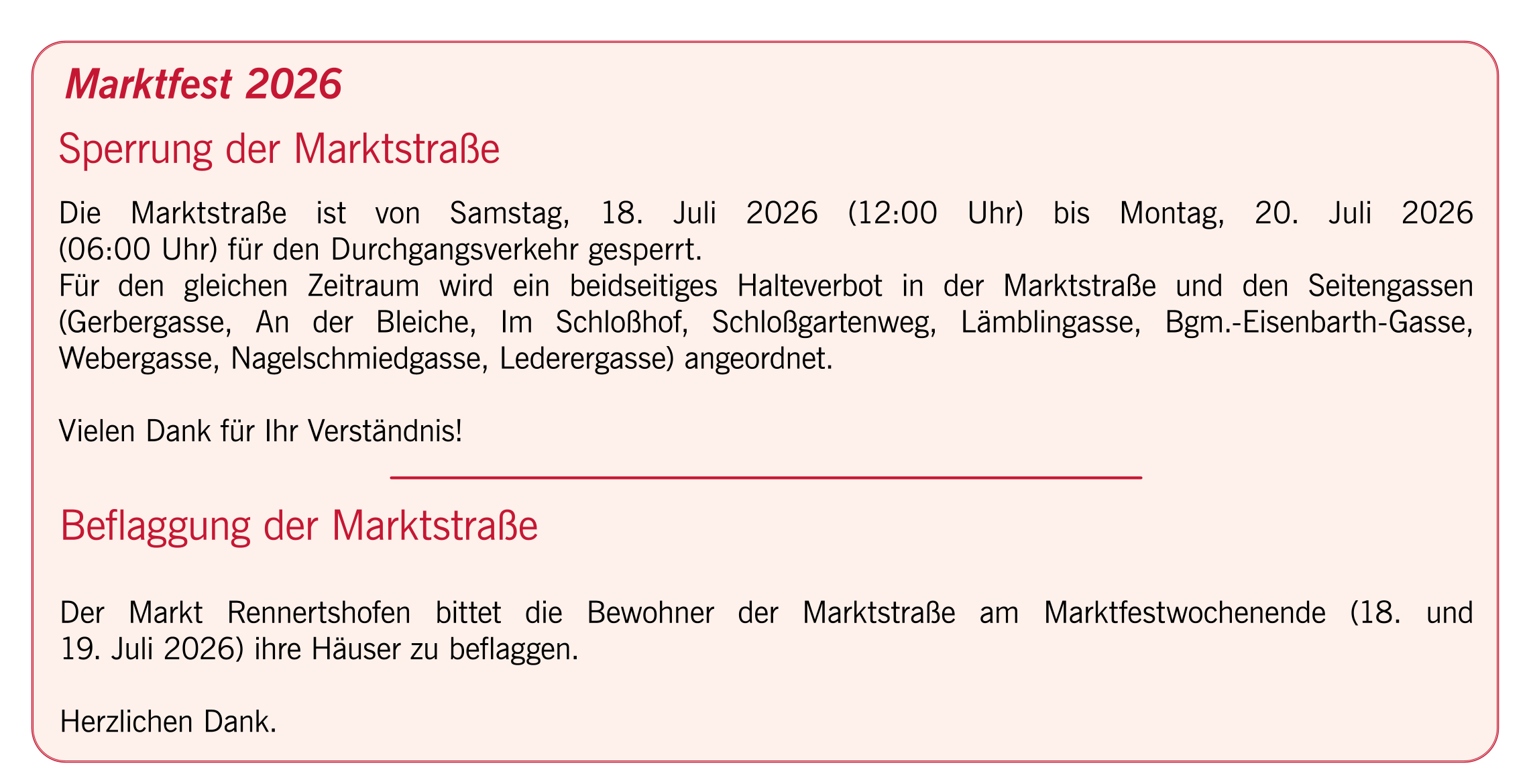 Grossansicht in neuem Fenster: Marktfest - Sperrung und Beflaggung